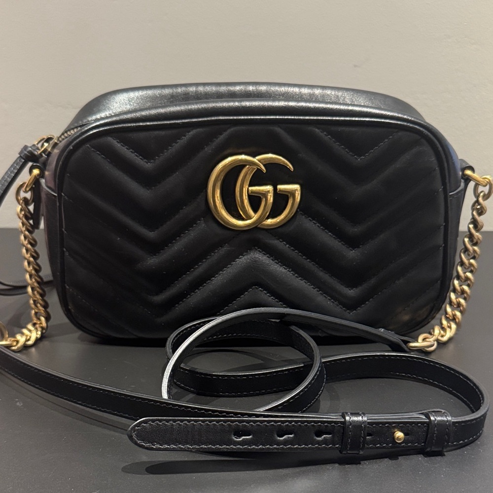 Gucci Black Leather Crossbody Bag with Gold Accents